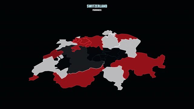 Highlighted Switzerland Provinces on World Map in Digital 4K Animation