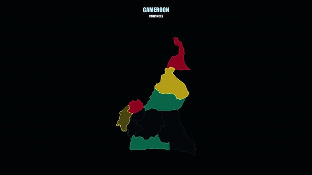 Cameroon Regions and Provinces Highlighted on World Map Animation