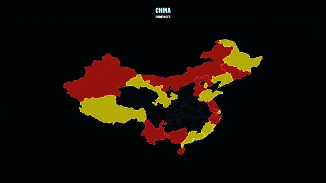 China Provinces Highlighted on World Map with Glowing Map Animation