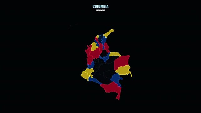 Highlighted Colombia Provinces on World Map in Digital 4K Animation