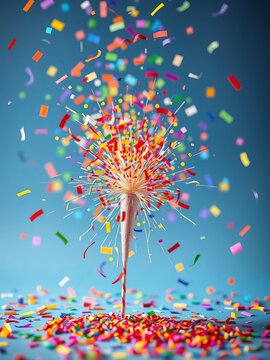 A party popper exploding with colorful confetti), ||party, confetti