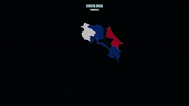 Costa Rica Administrative Provinces on World Map with Glowing Highlights