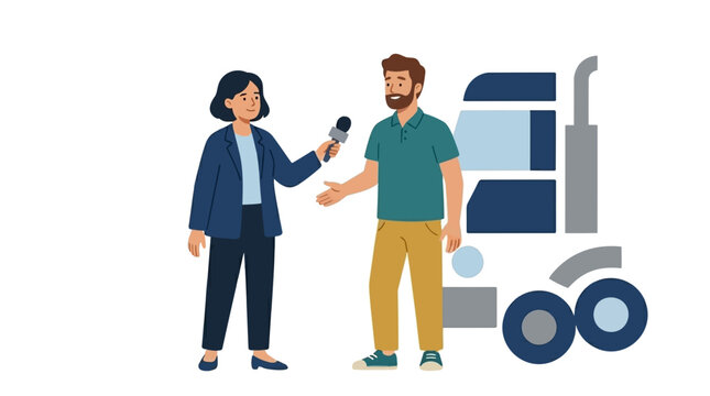 A cartoon journalist interviewing a driver during a work break.