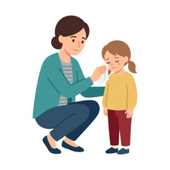 Obraz premium A caring mother consoling her crying young daughter with a tissue illustration