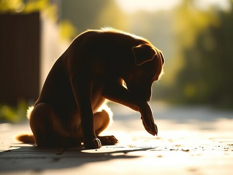 Downward-facing dog silhouette with paws lifted, posture, playfulness