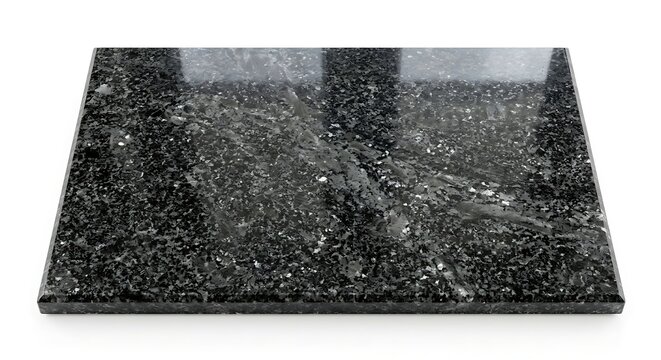 Polished black granite stone slab with shiny texture and natural pattern for interior design