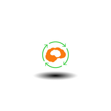 Vector illustration of two brains and round arrows process operation. Symbol of recursive self-improvement AGI technology. Icon of artificial intelligence agent.
