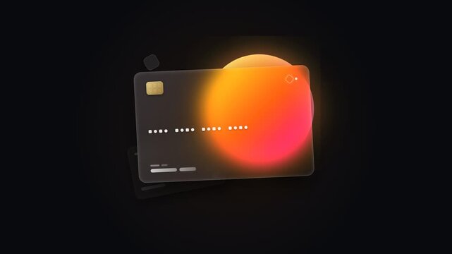 A premium dark debit card with a vibrant glowing orange circle effect represents digital banking transactions and represents financial security for personal wealth management in a contemporary