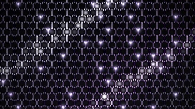 Abstract hexagonal grid background with sparkling lights, a dynamic digital pattern creating a futuristic and technological visual effect, perfect for modern design projects and presentations.