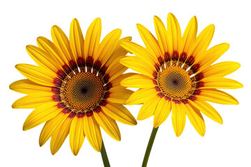 Naklejka premium Two yellow daisy blossoms with broad petals and contrasting circular centers