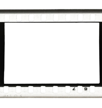 Isolated 35mm analog film frame and negative border overlay with sprocket holes, frame numbers, and semi-transparent edges (PNG image)