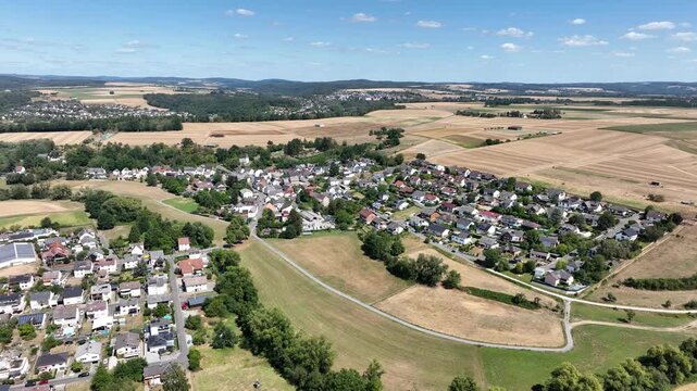 Drone aerial footage of Runkel Ennerich, Limburg-Weilburg District, Hesse, Germany