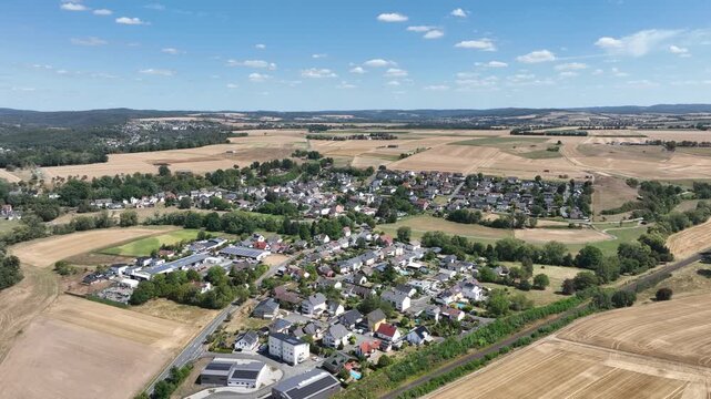 Drone aerial footage of Runkel Ennerich, Limburg-Weilburg District, Hesse, Germany