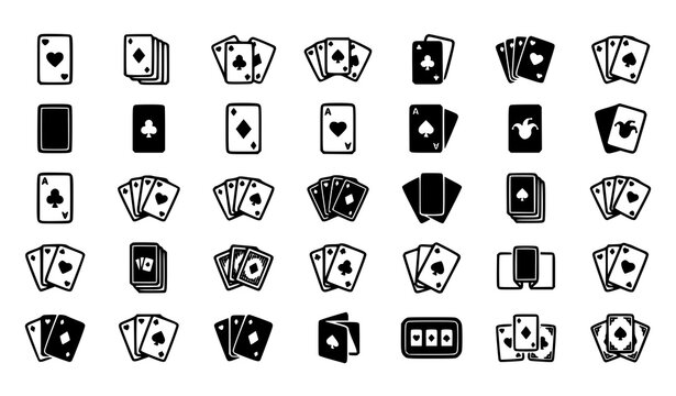 Playing Card Deck Glyph Icon Set with Poker Hand Ace Joker Suit and Casino Solid Symbols