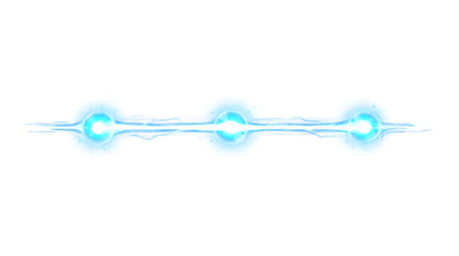 Hand Drawn Style Beam with Pulsing Cyan Node Beads glowing light effect overlay isolated on transparent background