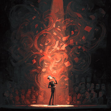 Person Surrounded by Red Digital Data Storm