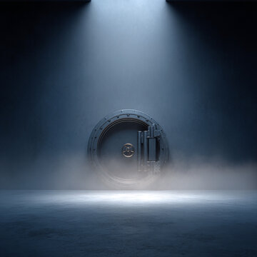 Secure Vault in Dark Room Under Dramatic Spotlight