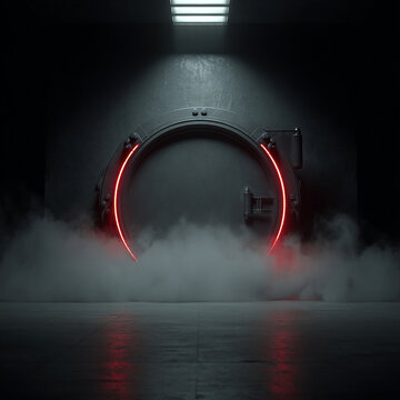Circular Bank Vault Door with Red Security Light