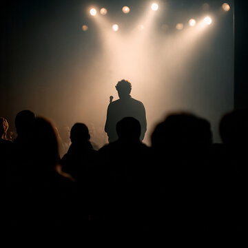 Singer Performing on Stage in Front of Concert Audience
