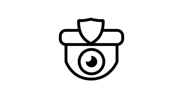Smart CCTV Security Icon Motion. Animated line icon of security camera with protective shield, perfect for surveillance systems, safety, and monitoring technology.