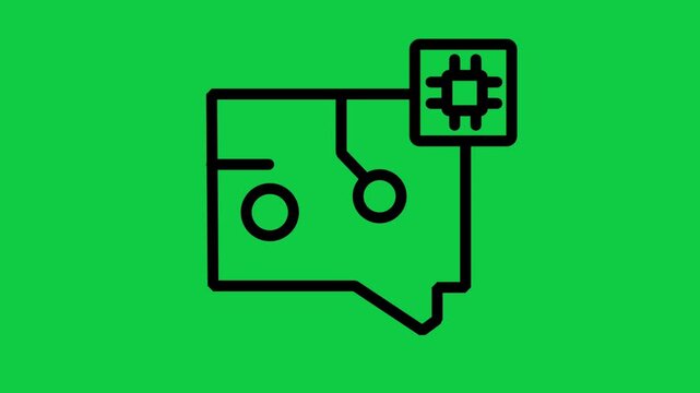 AI Chatbot Message Icon Motion. Animated line icon of speech bubble integrated with microchip, suitable for conversational AI and smart customer support.