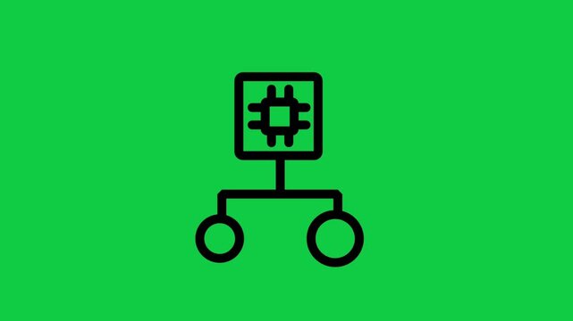 Microchip Network Structure Icon Motion. Animated line icon showing central microchip connected to network nodes, perfect for hardware architecture and data processing.