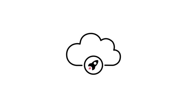 Minimalist cloud computing animation with rocket launch symbol for tech and digital innovation