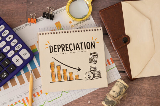 Depreciation Concept with Declining Asset Value and Financial Analysis.