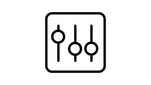 Equalizer Settings Icon Motion. Animated line icon of control sliders representing audio adjustment audio levels system configuration and equalizer audio settings.