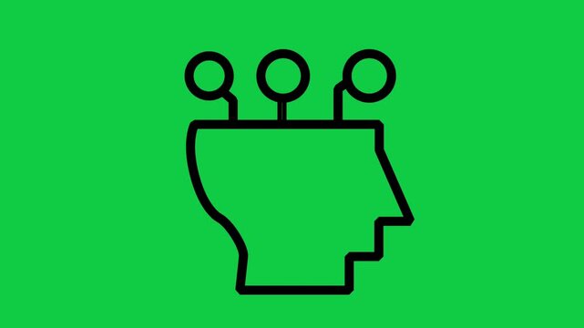 Artificial Intelligence Mind Icon Motion. Animated line icon of a human head silhouette with network nodes representing artificial intelligence, deep learning, and thinking.