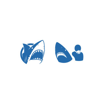 Shark attack and bite injury blue icons