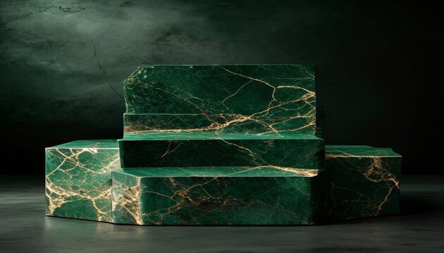 Intricate marble blocks with veined green-gold patterns d