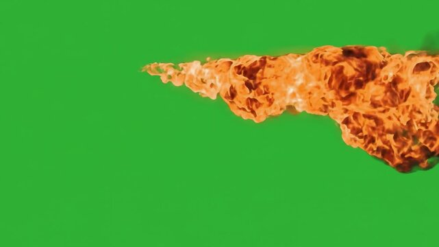 Ceiling fire rollover ignition on green screen 4K