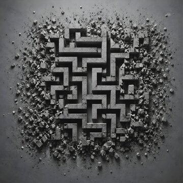 Crumbling Maze Form Featuring Abstract Geometric Maze Surface Deteriorating Tiny Fragments Outer Abstract Design Concept