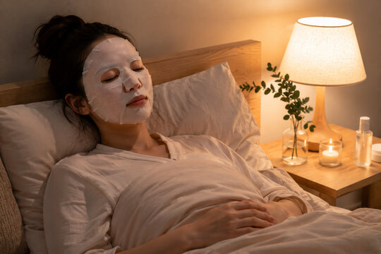 Woman Applying a Face Mask｜顔パックをしている女性の写真素材