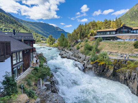 Prestfossen rapids on the Bovra river in Lom, Norway