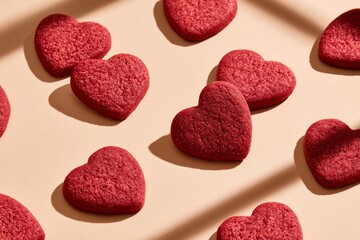 Obraz premium Heart Shaped Cookies and Macarons - Pastel Tones 330