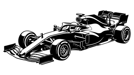 Fototapeta premium Minimalist black and white vector illustration of a modern Formula 1 race car