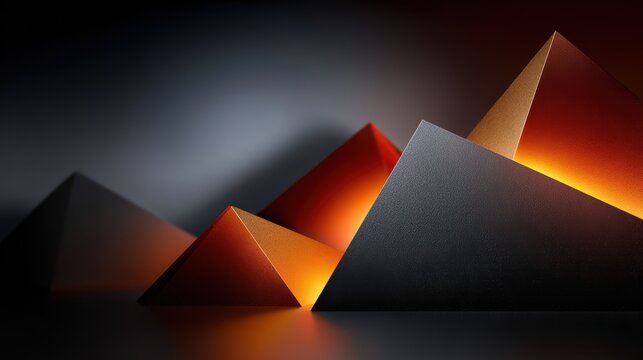 Abstract geometric pyramid shapes with glowing warm backlight