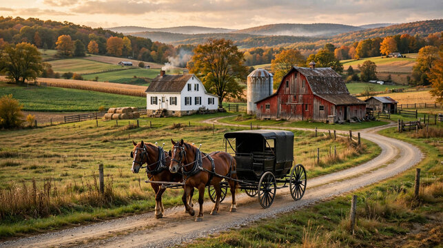 Amish farm na Pensilv&acirc;nia outono dourado