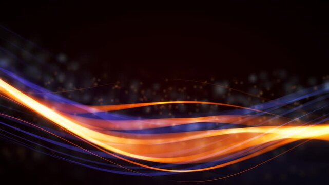 A dynamic, flowing visual sequence of abstract light patterns unfolds against a dark background