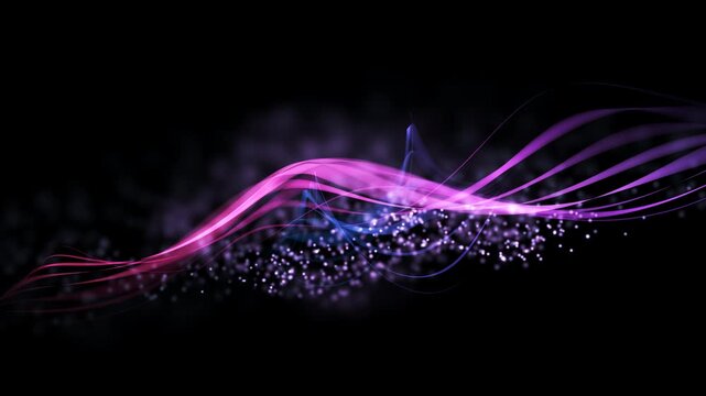 A dynamic wave of vibrant purple and magenta light undulating gracefully from left to right across a black background