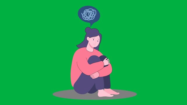 Medical vector illustration showing a distressed person experiencing anxiety disorders, with intrusive thoughts and emotional tension, highlighting generalized anxiety disorder, panic disorder