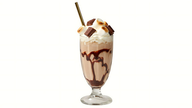 Decadent Chocolate S'mores Milkshake Topped With Whipped Cream and Toasted Marshmallows