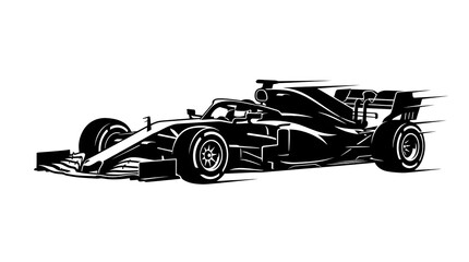 Fototapeta premium Black and white illustration of a modern Formula 1 race car at high speed