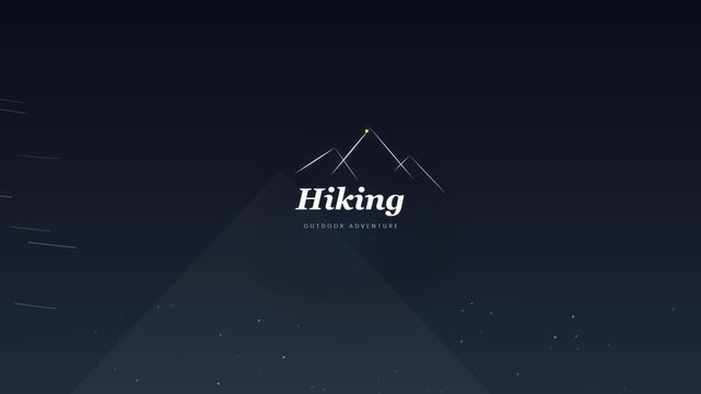 Minimalist hiking logo design with mountain line art on a dark background