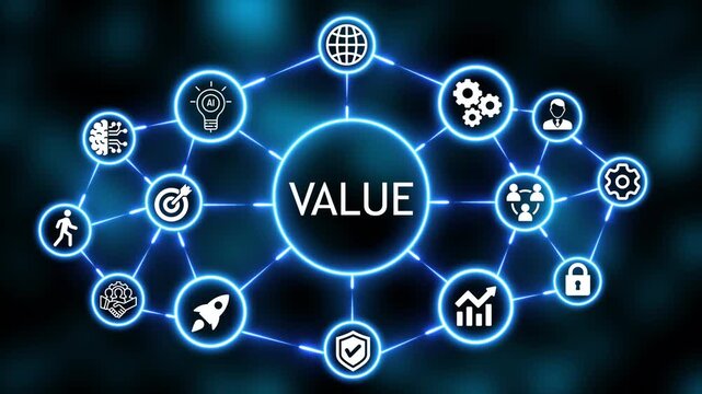  value Neon Support HUD Concept with Connected Business and Technology Icons Abstract Background 4k