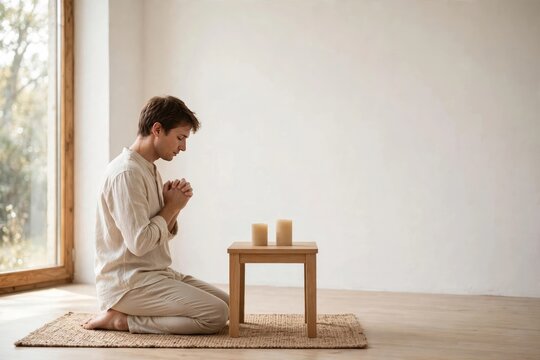Man Meditating in a Minimalist Indoor Space