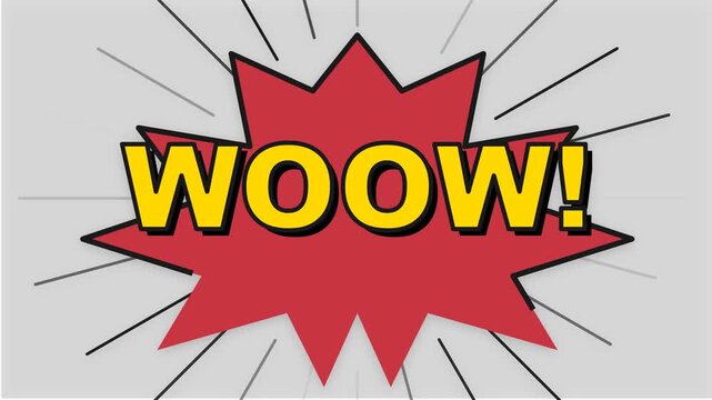 Colorful comic book style explosion with bold WOW text.