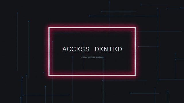 Neon Glowing Access Denied Error Message on Dark Background.